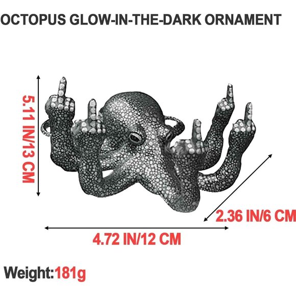 Luminous Octopus Statue Resin Figurine Middle Finger Sea Monster Decor Black - Picture 2 of 7